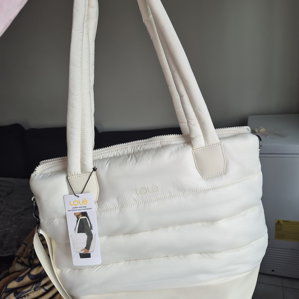 Lole Quilted Cream Puffer Tote Bag